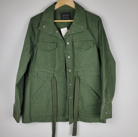 Sanctuary green jacket size large NWT cotton twill 4 pocket size large - Picture 1 of 9
